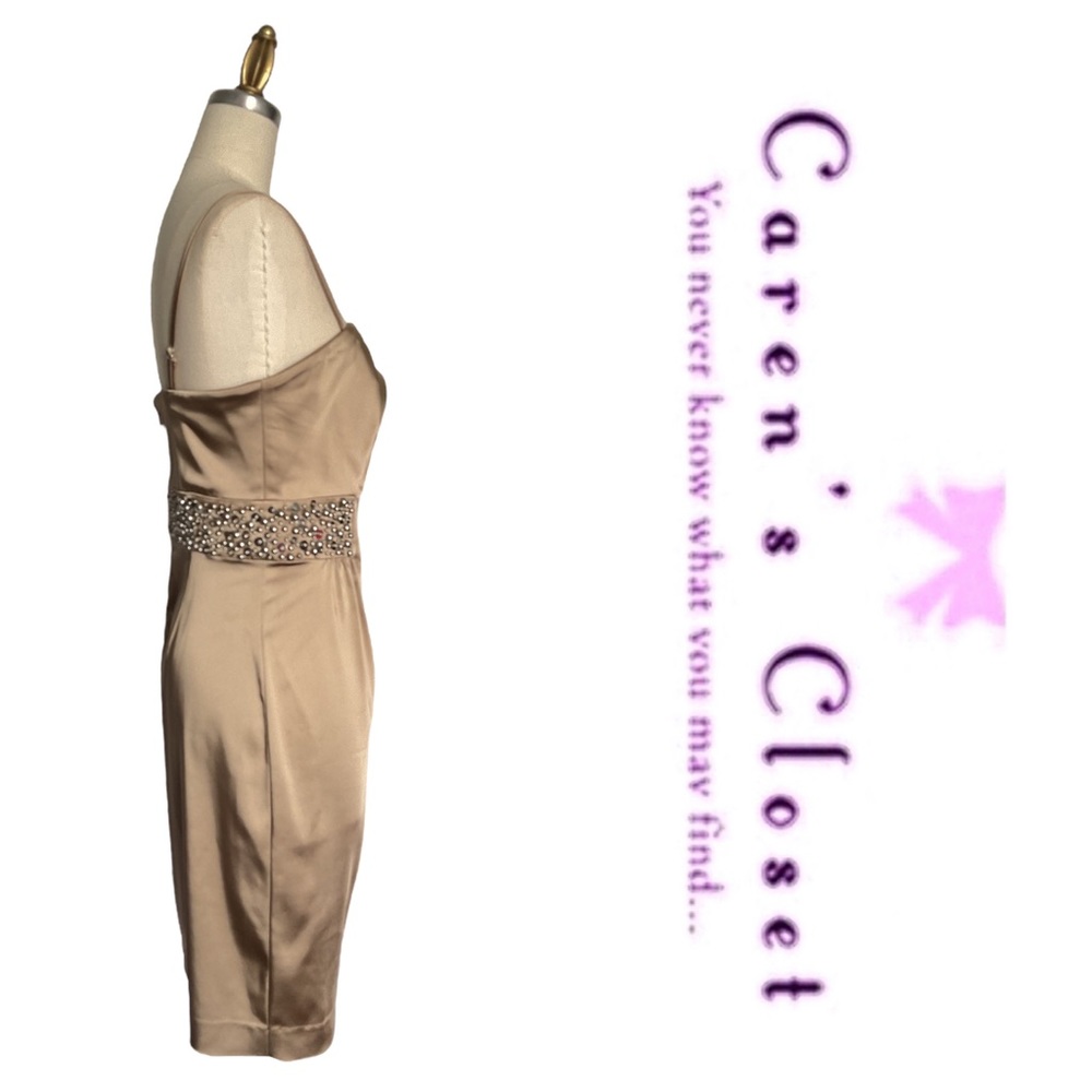 Calvin Klein Gold Stretch Satin Embellished Cocktail Evening  Dress - Picture 3 of 10